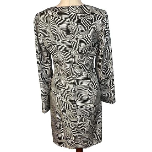 Trina Turk Geometric Print 100% Silk Faux Wrap Long Sleeve Cocktail Dress Size 4 - Picture 5 of 6